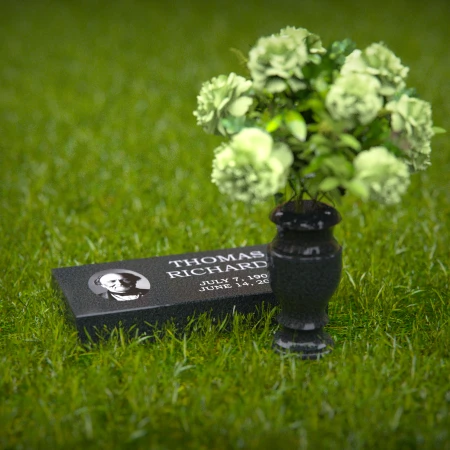 1271 - Compact Granite Headstone with Photo Inlay and Floral Vase – A Personalized Tribute - 53