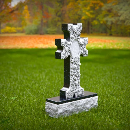 1555 - Ornate Floral Cross Headstone – A Symbol of Faith and Remembrance - 2