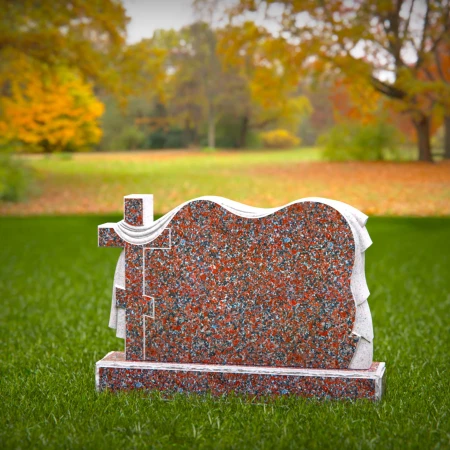 1504 - Granite Memorial Headstone with Cross and Draped Design