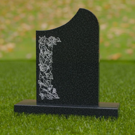 1679 - Modern Asymmetrical Memorial Headstone with Floral Engraving – A Unique Tribute