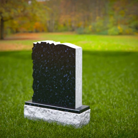 1477 - Black Granite Headstone with Engraved Cross & Radiant Design - 2