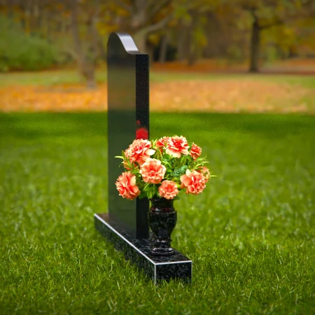 1288 - Curved Granite Headstone with Elegant Flower Vase - 52