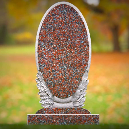 1524 - Oval Granite Headstone with Laurel Leaf Engraving - 1