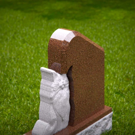 1464 - Elegant Slanted Brown Granite Cat Memorial Headstone - 4