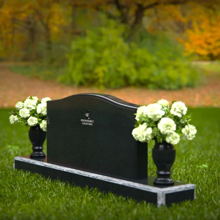 1284 - Elegant Granite Headstone with Dual Vases and Waved Top - 5