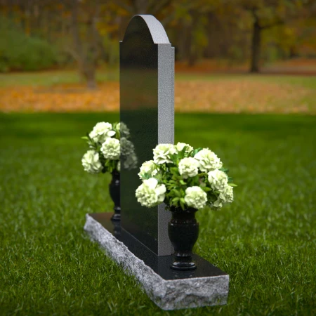 1290 - Upright Granite Headstone with Dual Vases and Arched Top - 5