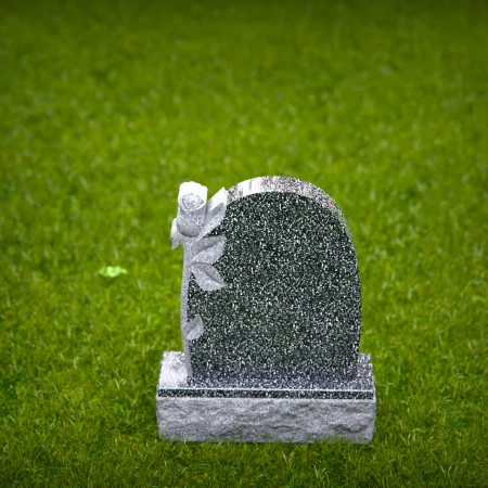 1552 - Elegant Black Granite Headstone with Single Rose Engraving - 4