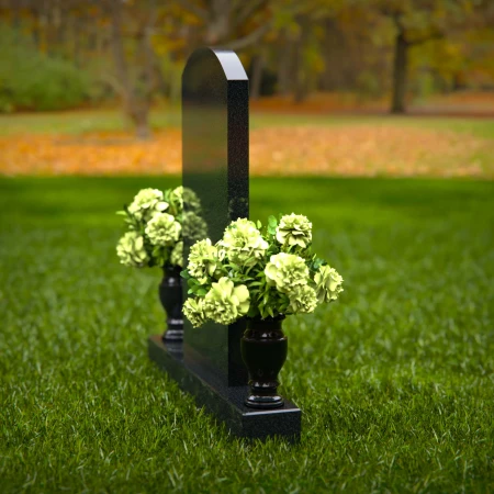 1255 - Timeless Granite Headstone with Polished Finish and Floral Vase Accents – A Perfect Memorial Tribute - 43