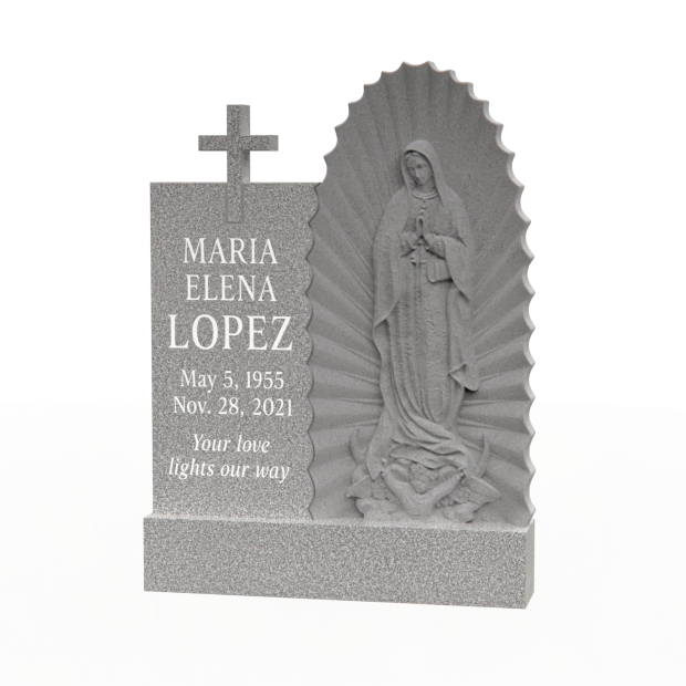1205044 - Religious Upright Headstone With Cross and Virgin Mary Engraving