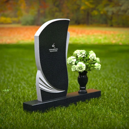 1364 - Elegant Curved Granite Headstone with Modern Carved Accents - 43