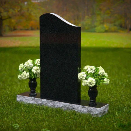 1323 - Modern Granite Headstone with Dual Flower Vases - 54