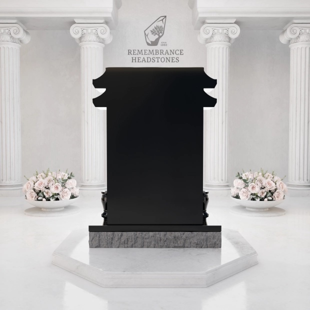 Luxury Asian Pavilion Granite Memorial with Crane Engravings