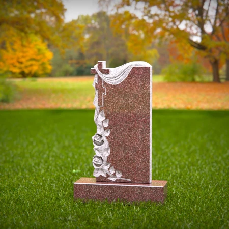 1471 - Elegant Orthodox Cross Granite Headstone with Floral Carvings