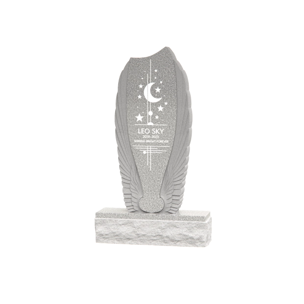 1209103 - Grabstein aus Granit mit Engelsflügel-, Mond- und Sternen-Design