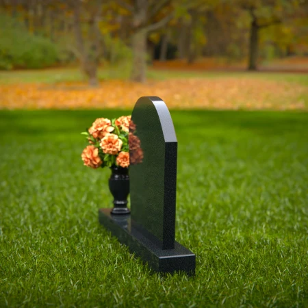 1310 - Classic Arched Granite Headstone with Single Flower Vase - 50