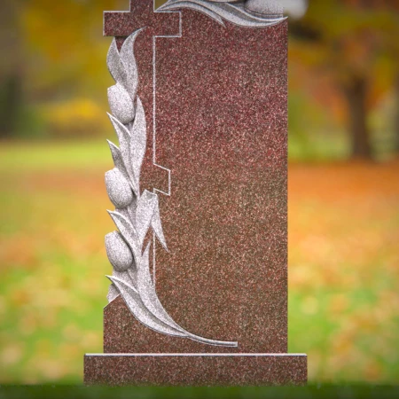 1535 - Classic Granite Memorial Headstone with Engraved Cross & Floral Motif - 2