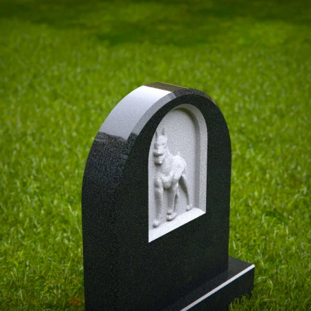 1465 - Black Granite Horse Memorial Headstone with Arched Design - 3