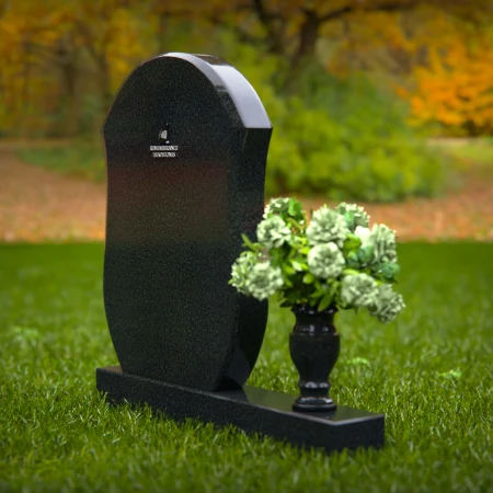 1314 - Unique Granite Headstone with Rounded Shield Design and Flower Vase - 53