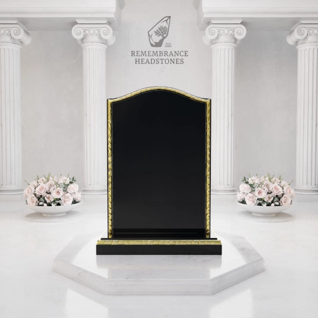Premium Gold Border Upright Granite Headstone
