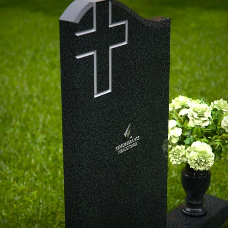 1287 - Granite Headstone with Cross Design and Flower Vase - 56