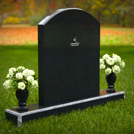 1321 - Traditional Arched Granite Headstone with Dual Floral Vases - 3