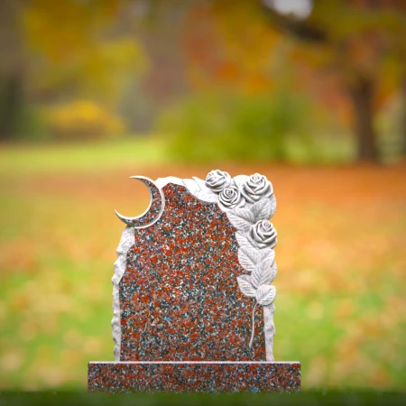 1473 - Granite Headstone with Crescent Moon and Rose Carving - 2