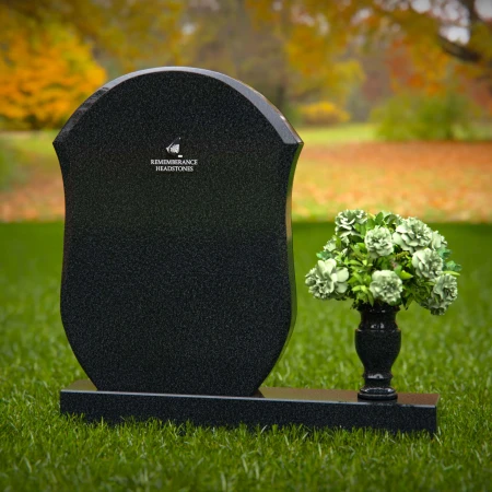 1314 - Unique Granite Headstone with Rounded Shield Design and Flower Vase - 51