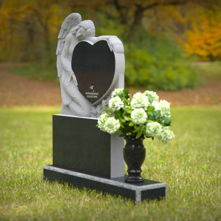 1273 - Granite Angel Heart Headstone with Floral Vase – A Loving Memorial - 47