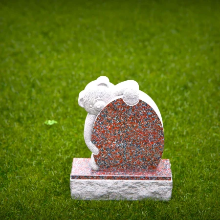 1455 - Teddy Bear Child Memorial Headstone in Red Granite - 4