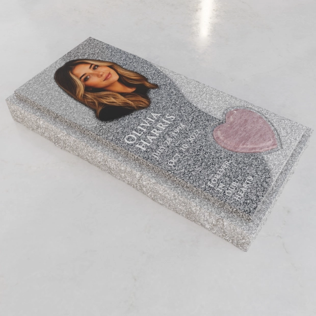 Luxury Modern Granite Ledger Memorial with Portrait & Heart Inlay