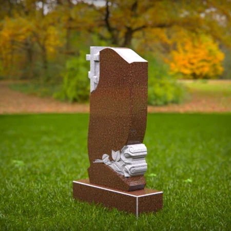 1522 - Granite Headstone with Cross and Rose Engraving - 4