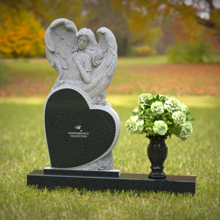 1236 - Heart-Shaped Angel Memorial Headstone