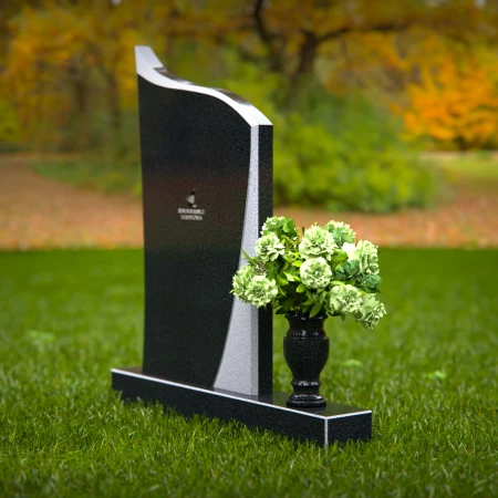 1272 - Modern Granite Headstone with Flowing Curved Design and Floral Vase – A Graceful Tribute - 51