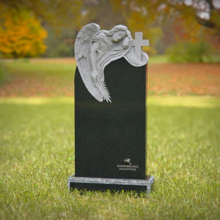 1238 - Angelic Design Granite Headstone with Cross for Memorials - 54