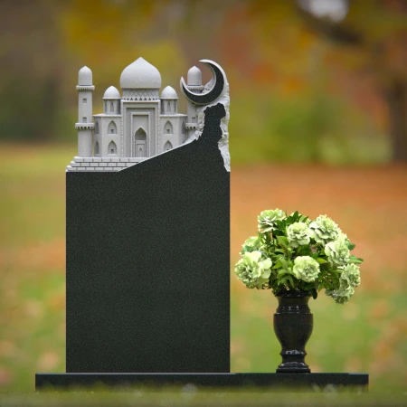 1253 - Granite Headstone with Mosque Design for Muslim Memorials