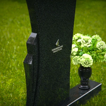 1268 - Contemporary Granite Headstone with Unique Flowing Design and Floral Vase – A Modern Memorial - 8