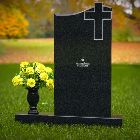 1307 - Upright Granite Headstone with Cross Design and Flower Vase - 52