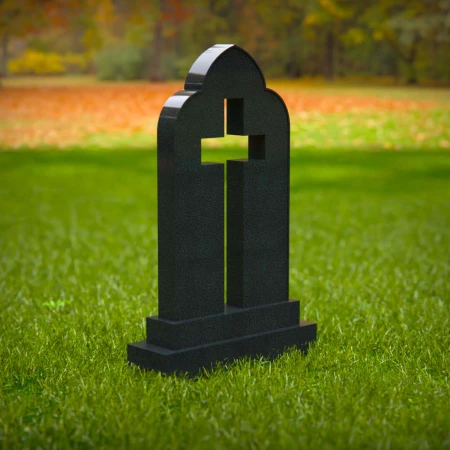 1575 - Black Granite Memorial Headstone with Cutout Cross Design - 2