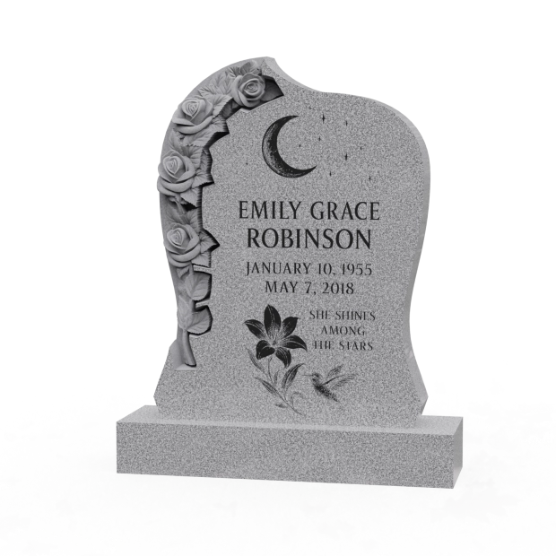 1201009 - Elegant Curved Memorial Headstone With Carved Roses