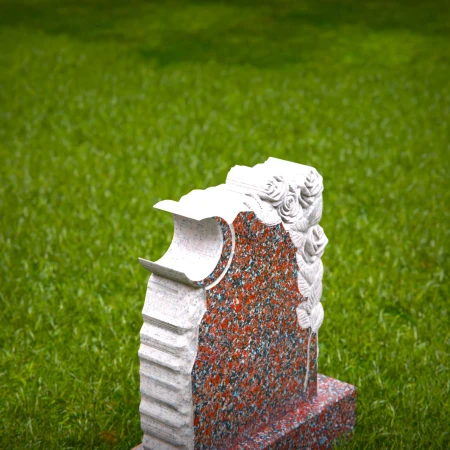 1473 - Granite Headstone with Crescent Moon and Rose Carving - 3