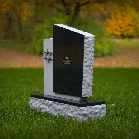 1256 - Unique Two-Tone Granite Headstone with Star of David Accent – Elegant Memorial Design - 43