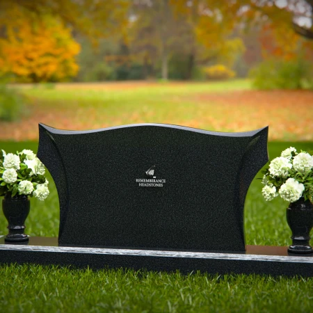 1263 - Elegant Granite Headstone with Sculpted Wave Design and Dual Floral Vases – A Stunning Memorial - 38