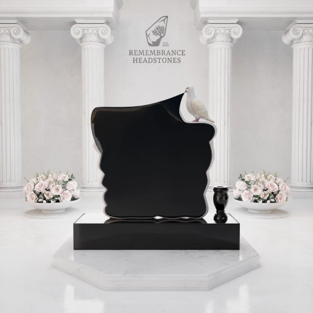 Luxury Upright Granite Monument — Sculpted Scroll with Dove, Cross & Lilies