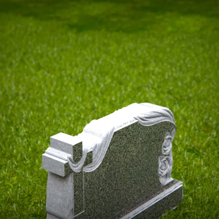 1547 - Elegant Granite Headstone with Draped Cross and Rose Engraving - 3