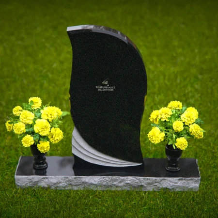 1358 - Elegant Curved Granite Headstone with Wave Accents - 55