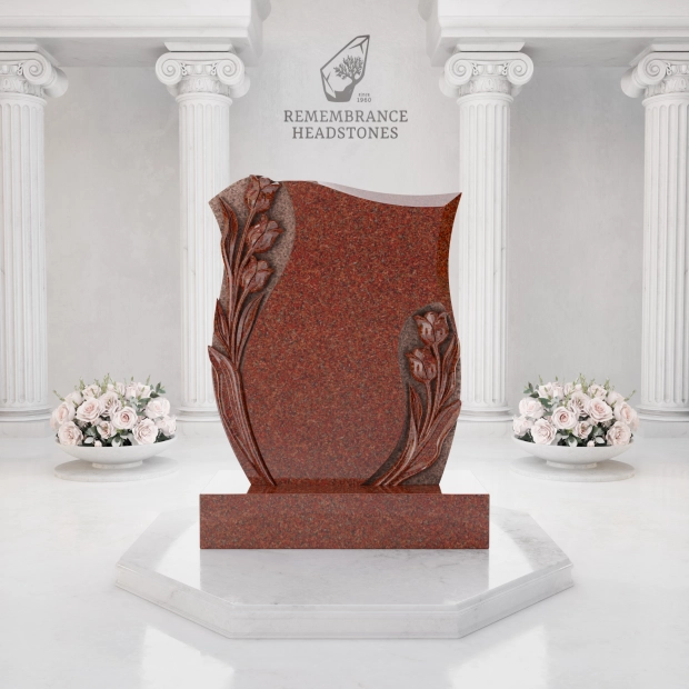 Luxury Companion Rose Carved Granite Headstone with Wedding Rings