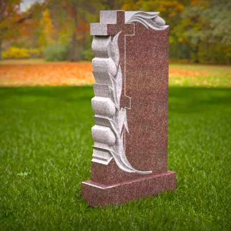 1535 - Classic Granite Memorial Headstone with Engraved Cross & Floral Motif - 4