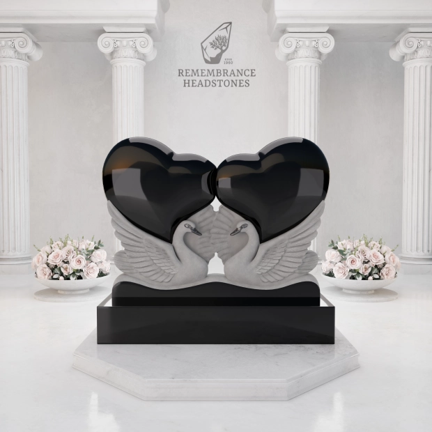 Luxury Double Heart Memorial with Eternal Swans