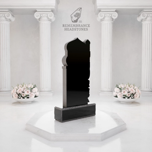 Luxury Upright Granite Headstone — Mosque-Arch with Minaret Relief