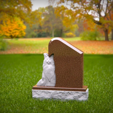 1464 - Elegant Slanted Brown Granite Cat Memorial Headstone